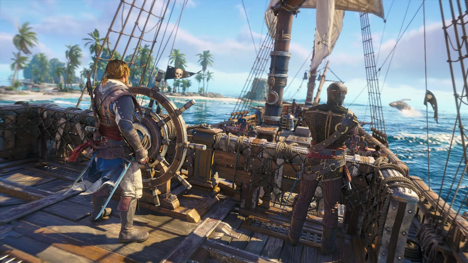 Assassin's Creed Black Flag Resynced – Edward Kenway u kormidla lodi na tropickém moři