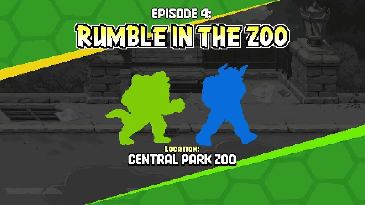 Náhled videa: úvodní obrazovka epizody 4 Rumble in the Zoo, Teenage Mutant Ninja Turtles: Shredder's Revenge